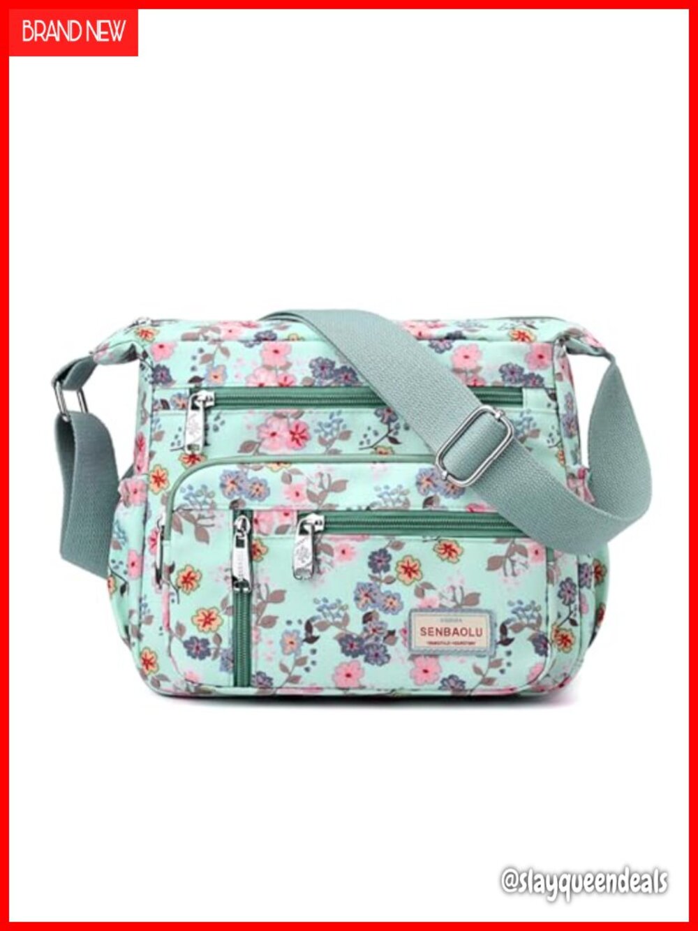 Nylon Crossbody Bag Multi-Pocket Waterproof Floral Messenger Shoulder Purse